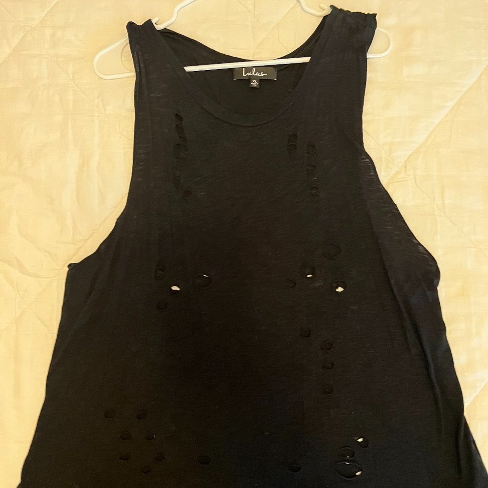 Lulu's distressed black tank top